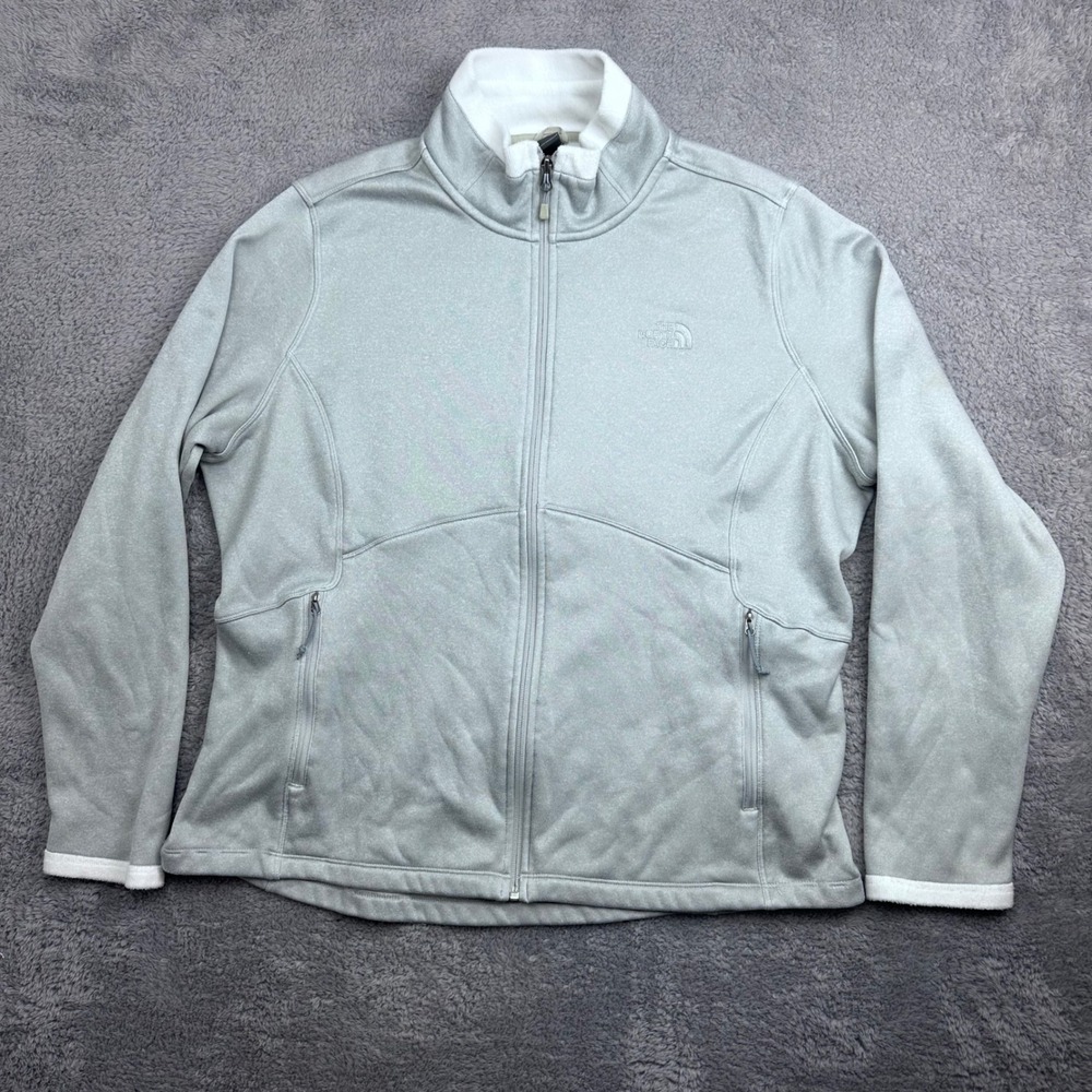 The North Face Fleece Jacket Womens XXL Light Gray Full Zip Mock Neck NV 392125